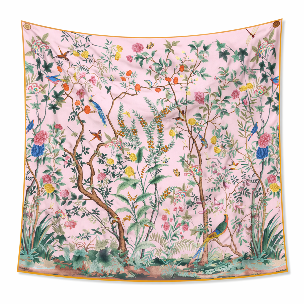 Chinoiserie Botanical Garden Silk Scarf