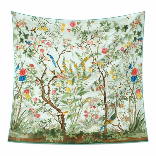 Chinoiserie Botanical Garden Silk Scarf