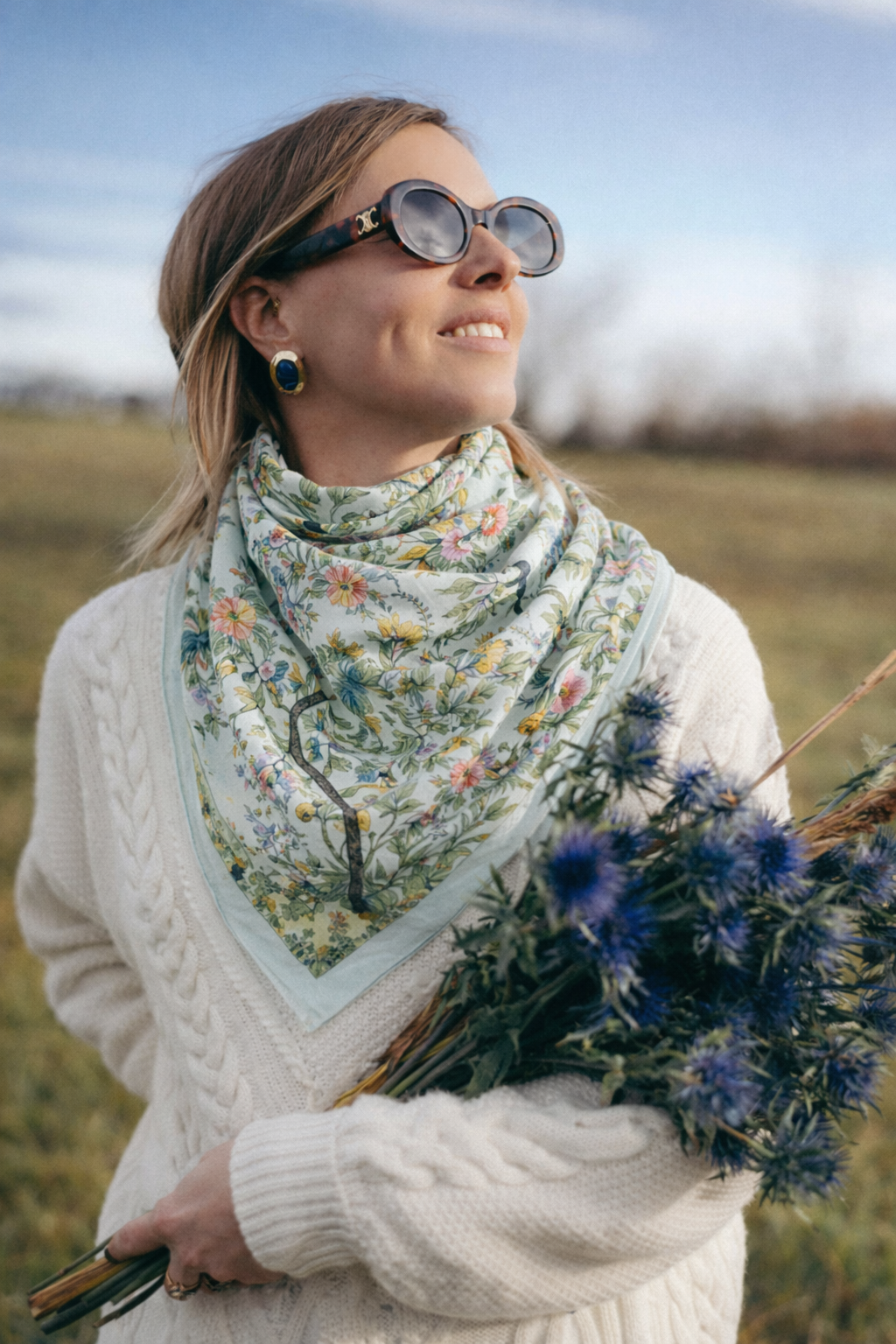 Chinoiserie Botanical Garden Silk Scarf